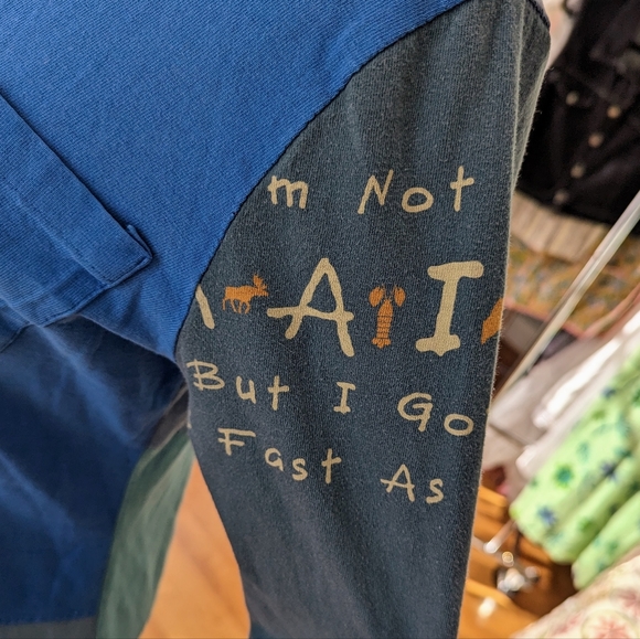 Vintage Upcycled Patchwork Maine Shirt Blue Green Boho Retro S - Picture 4 of 4